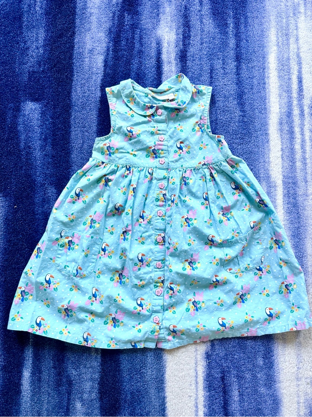 JoJo Maman Bébé Sleeveless Summer Tropical Toucans Dress, Size 18-24 months